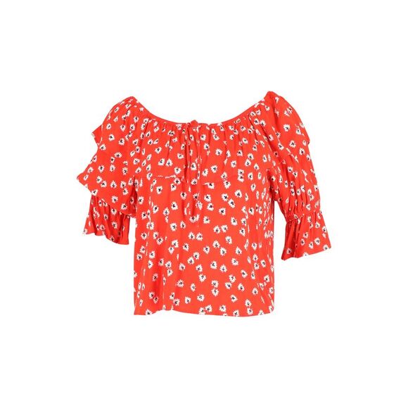 Ganni Silvery Floral Off-Shoulder Top in Red Viscose